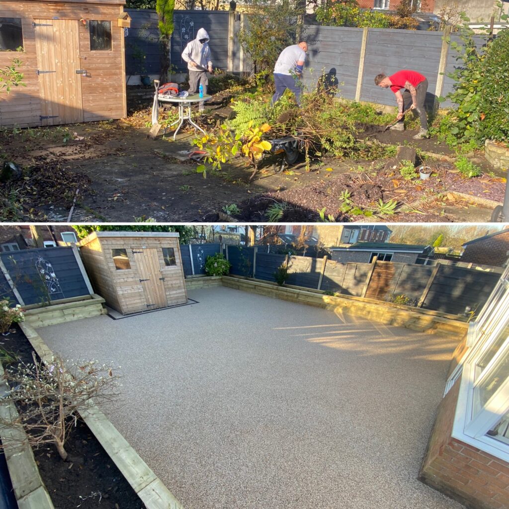 Before and after Arizona resin patio transformation in Denton