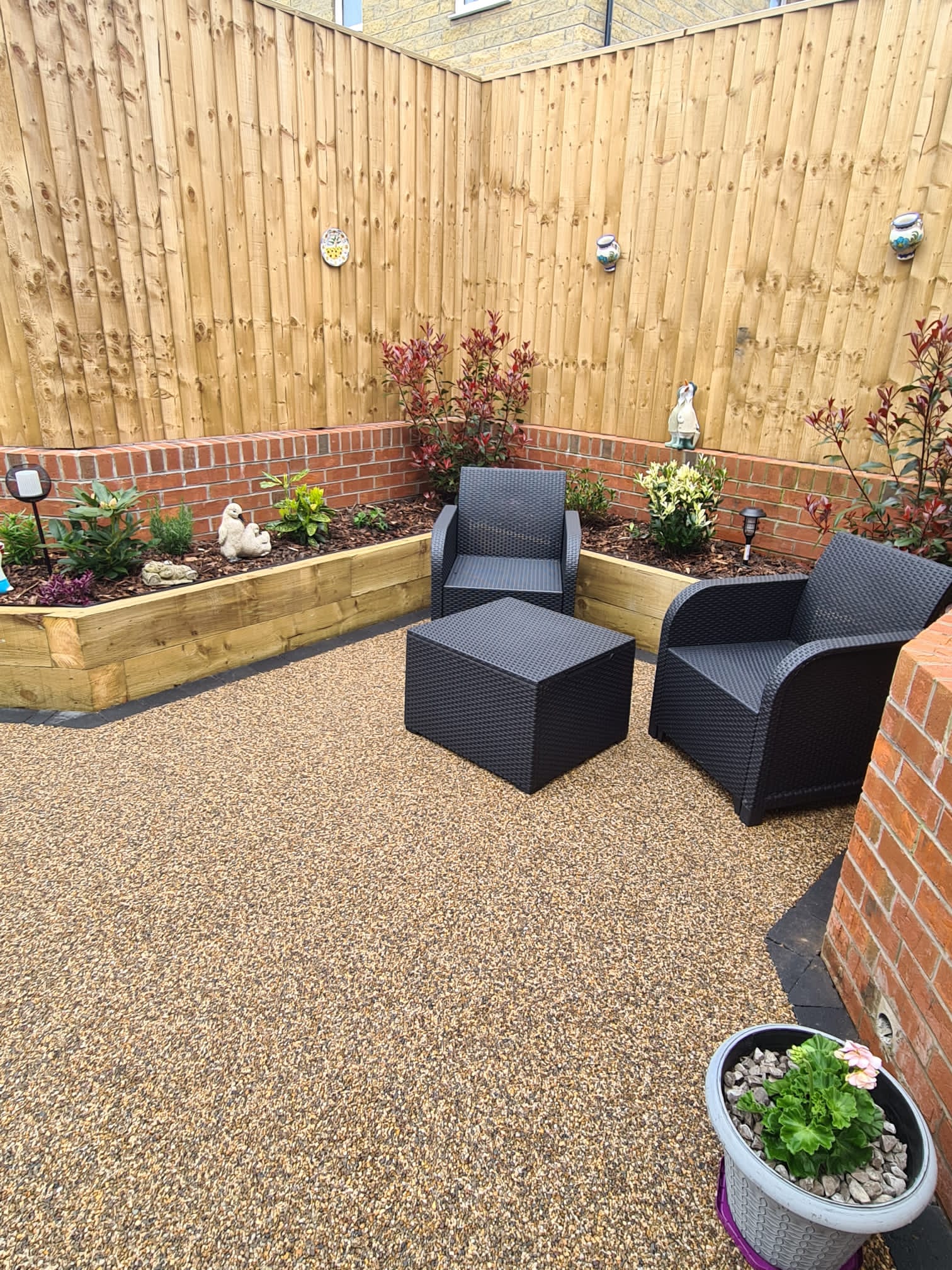 Finished Cappuccino resin patio seating area installed in Hattersley Hyde