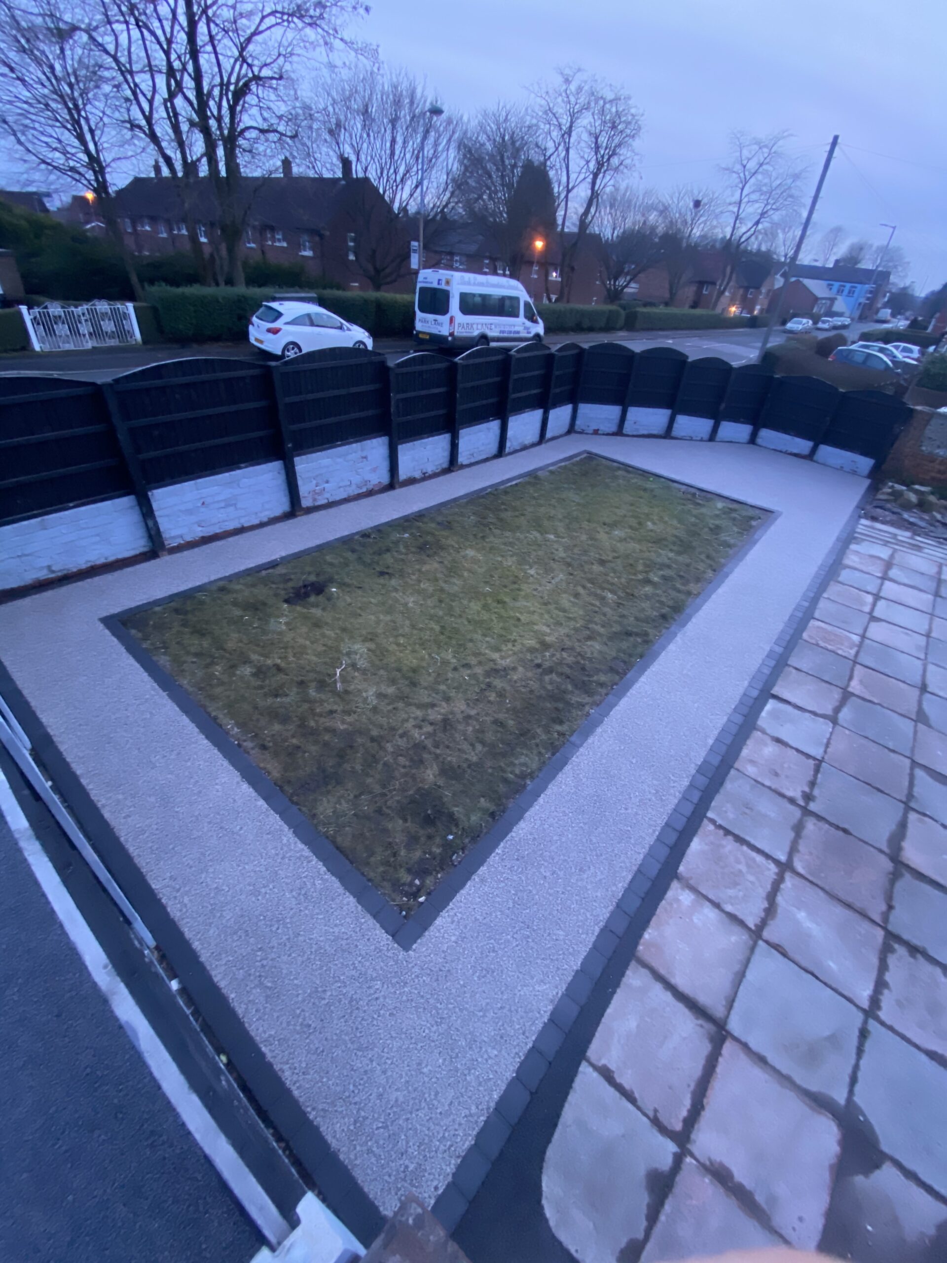 Completed Oyster resin patio and paths in Ashton-under-Lyne
