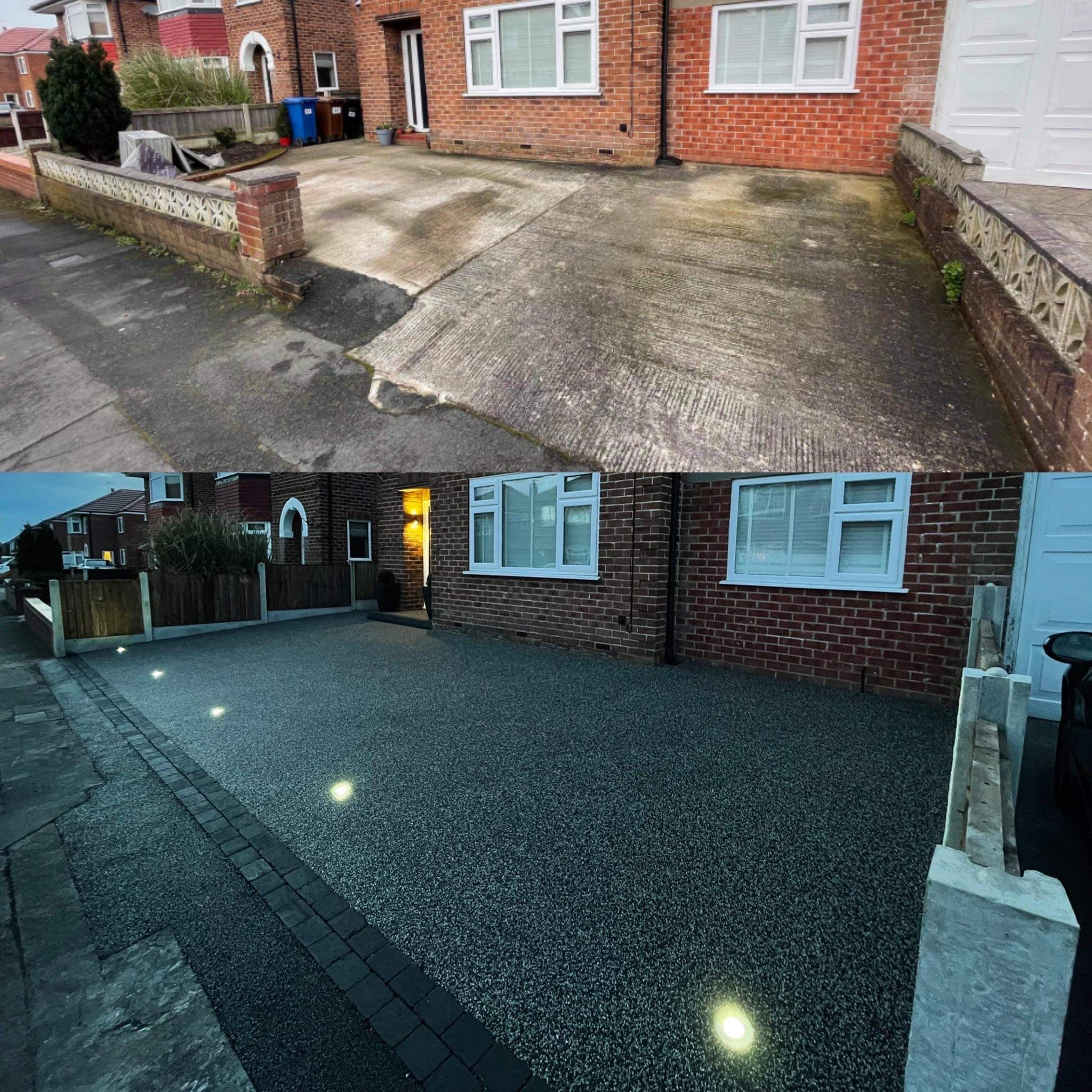 Finished Harlequin resin driveway with charcoal edging in Hazel Grove, Stockport