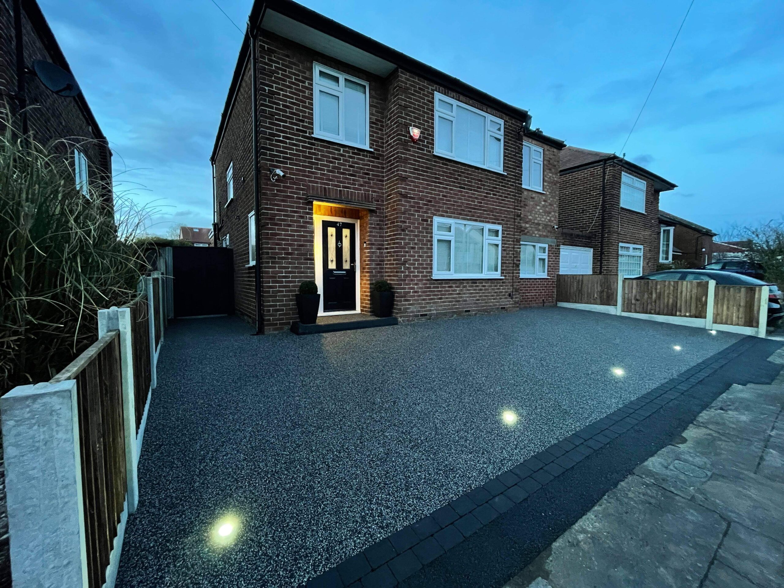 Harlequin resin-bound driveway with integrated LED lighting in Hazel Grove, Stockport