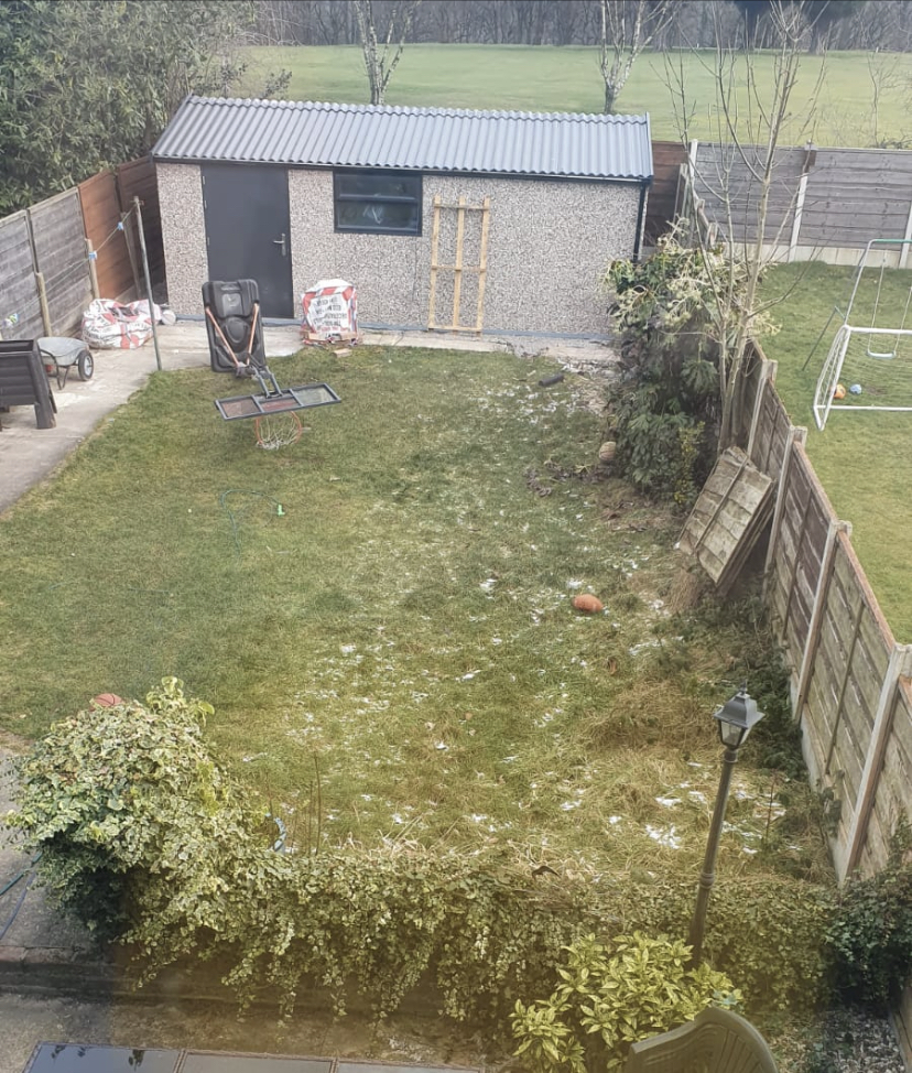 Garden before full excavation and Aurora resin patio transformation in Heaton Chapel, Stockport