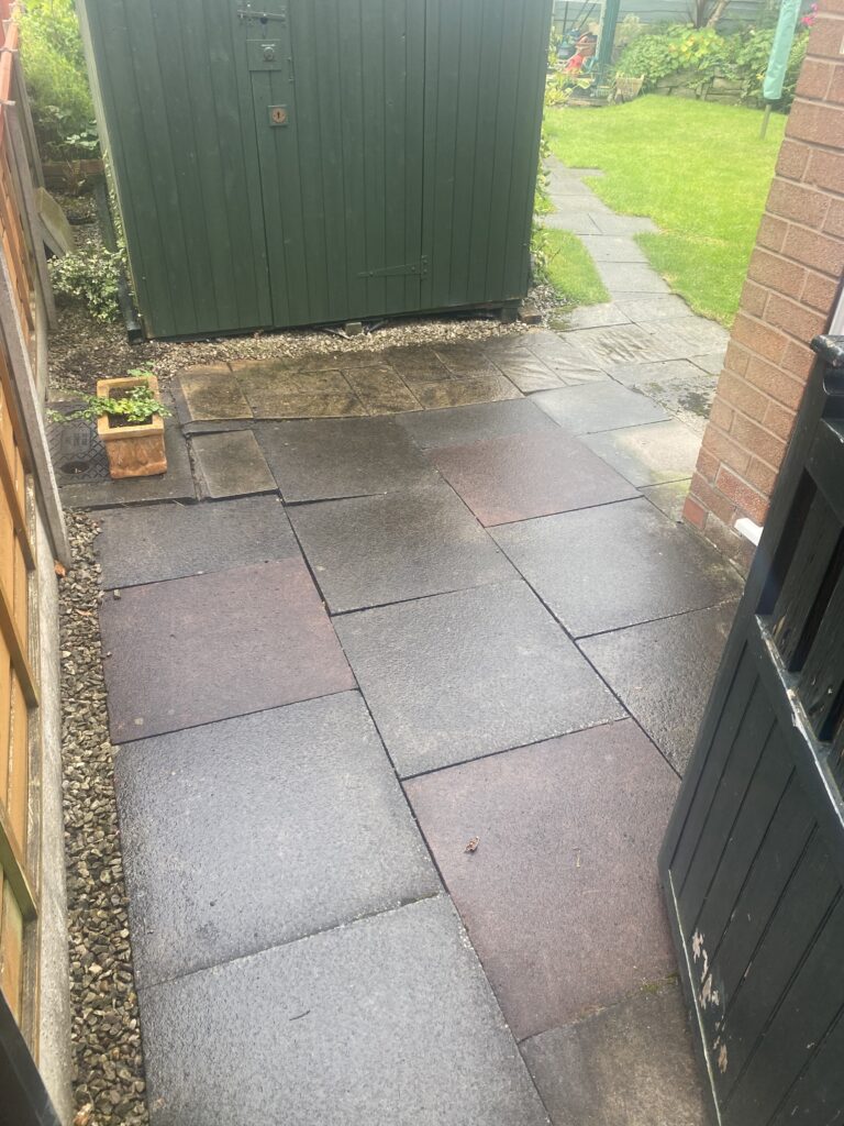 Wilmslow Sienna resin patio and pathway before and after project by Solid Ground