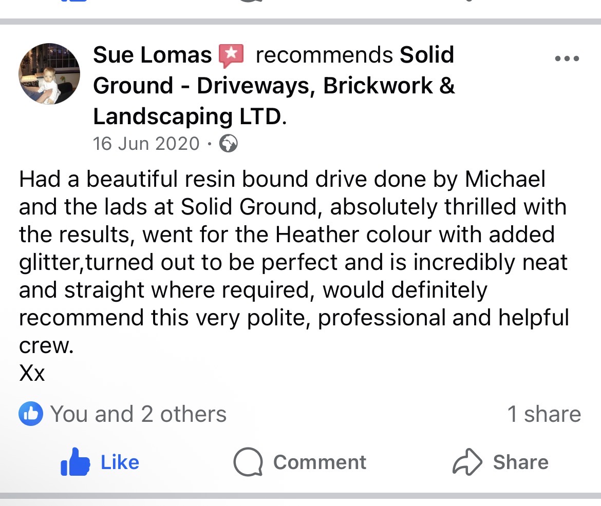 Sue Lomas Facebook recommendation for her Heather resin bound driveway in Droylsden