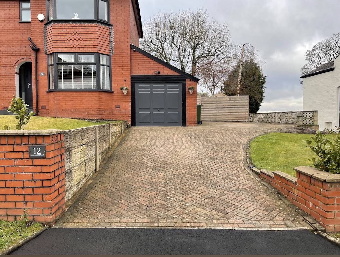Block paved driveway before full rip-out and 80m² Eclipse resin driveway installation in Stalybridge