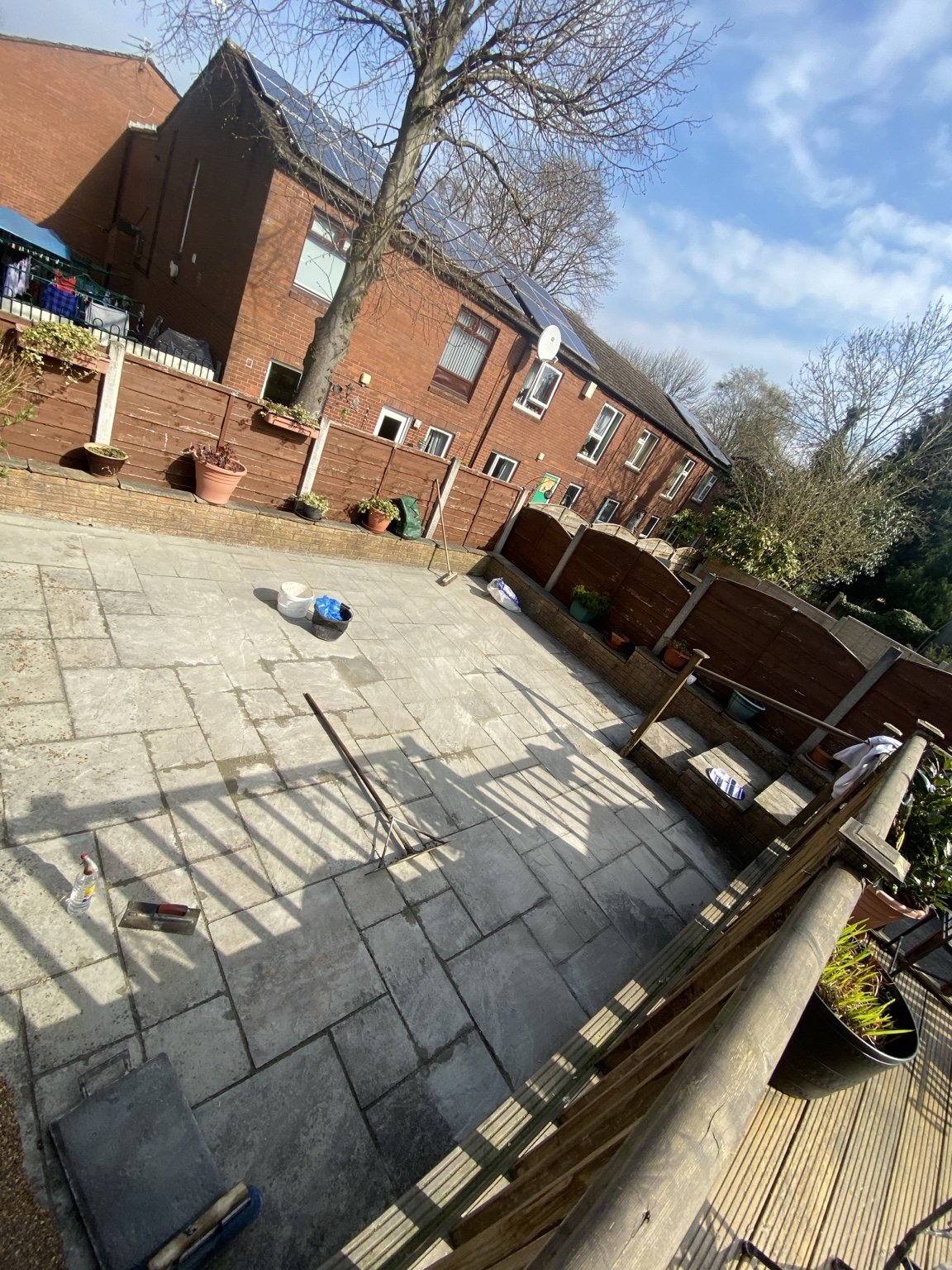 Original paved patio before the Cappuccino resin installation in Ashton-under-Lyne