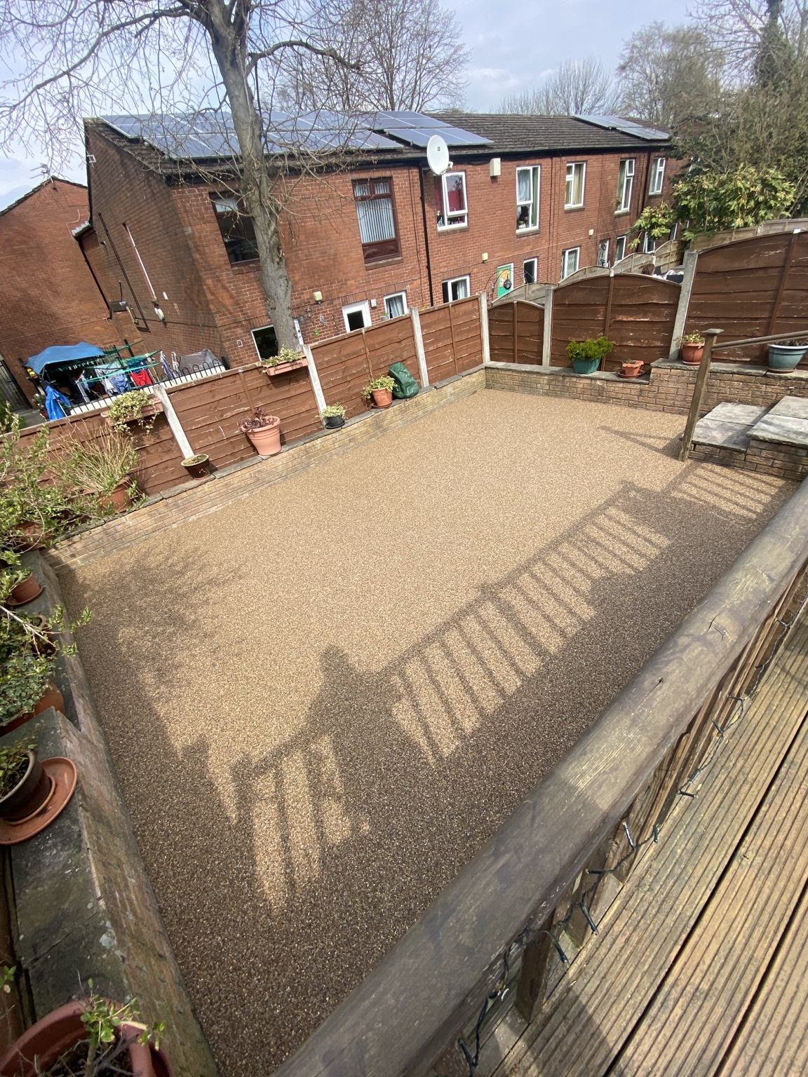 Finished Cappuccino resin-bound patio in Ashton-under-Lyne after full dig-out